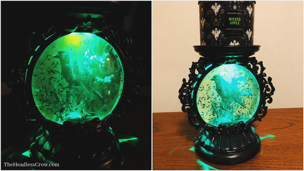 Bath & Body Works Noise-Making Water Globe Raven Pedestal 3-Wick Candle Holder